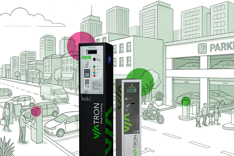 Viatron urban paid parking systems for integrated management of on‑street and off‑street parking in city centres, with more orderly traffic flow and smoother urban mobility.